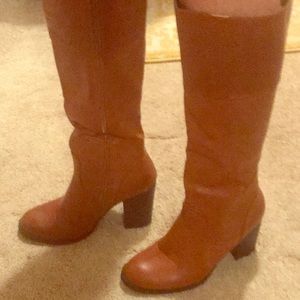 Cognac colored knee high boots